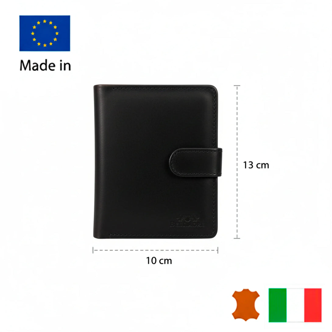 Personalized black leather wallet for men, 13x10 cm, made in Europe, ideal gift